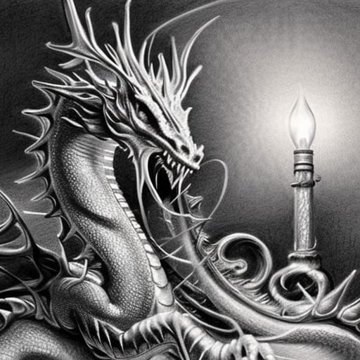 Detailed Christmas Dragon Charcoal Fantasy