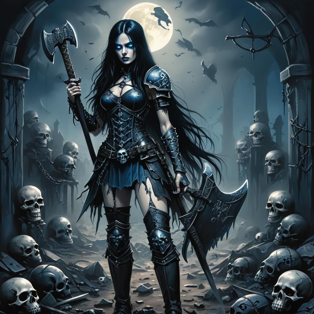 Dark Fantasy Woman Warrior in Gothic Horror Style
