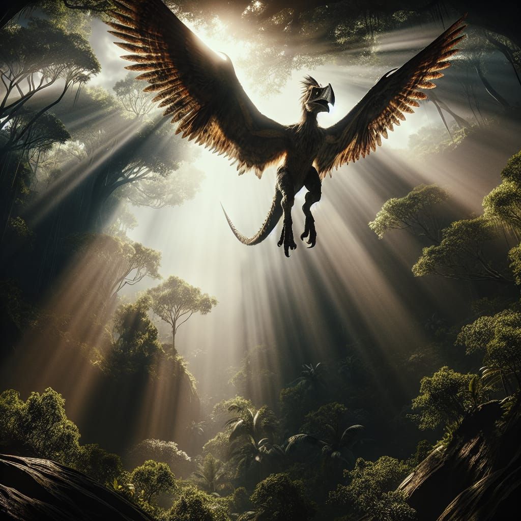 Jurassic Fantasy Creature Ascends Above Prehistoric Forest