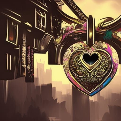 Heart Lock and Key in Detailed Matte Painting