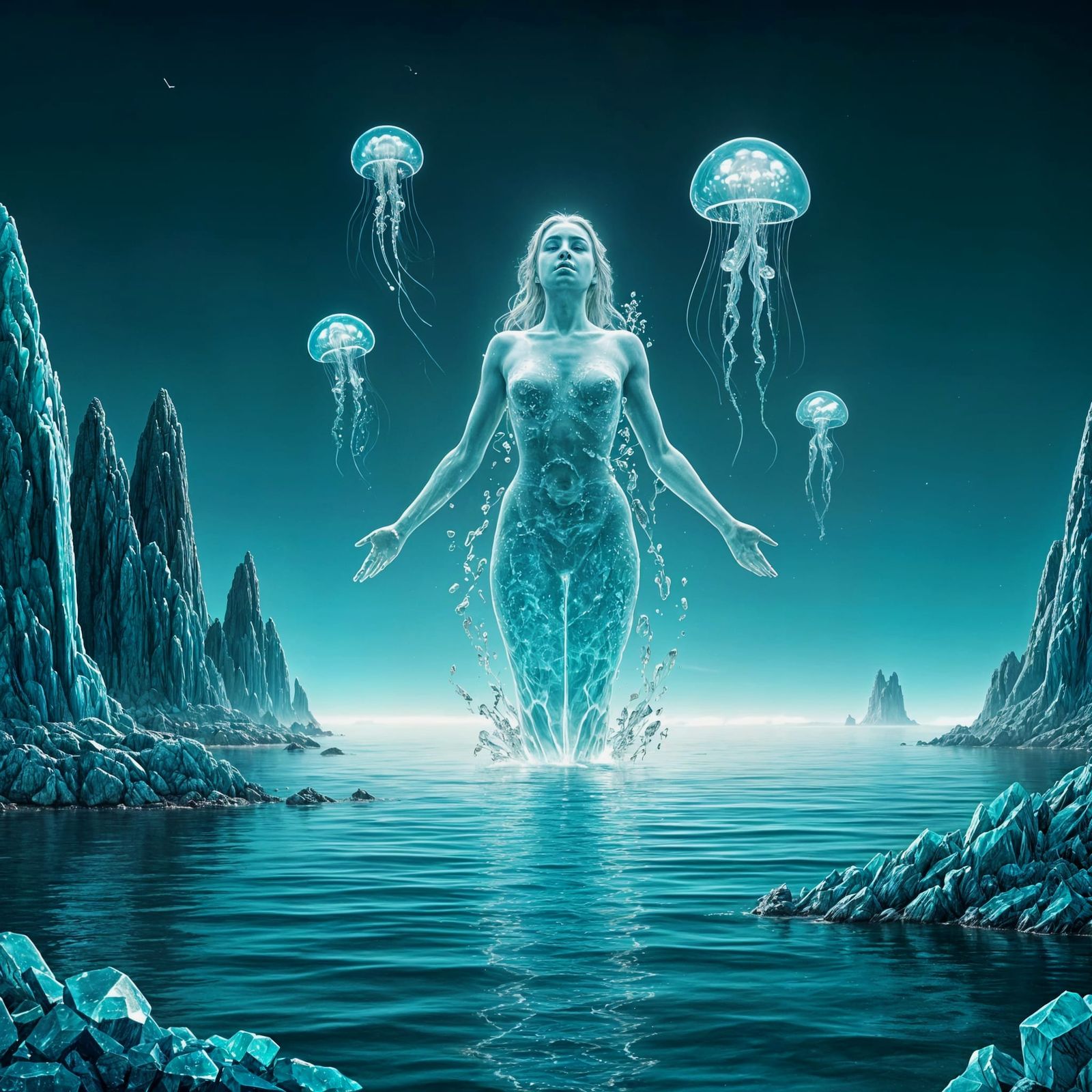 Turquoise Ocean Spirit in a Surreal Landscape