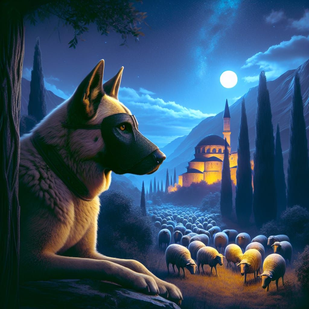 Anatolian shepherd dog fawn colour with black mask face watc...