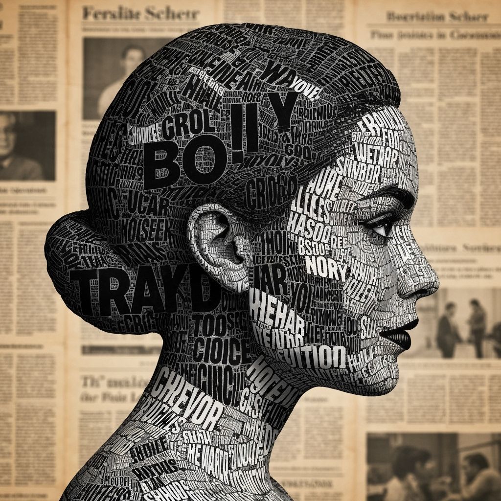 Woman's Face Formed From Bold Black & White Typography