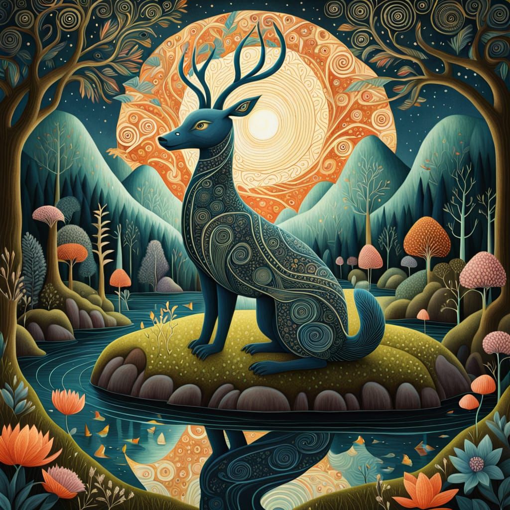 Mystical Shaman on Floating Island in Surreal Style