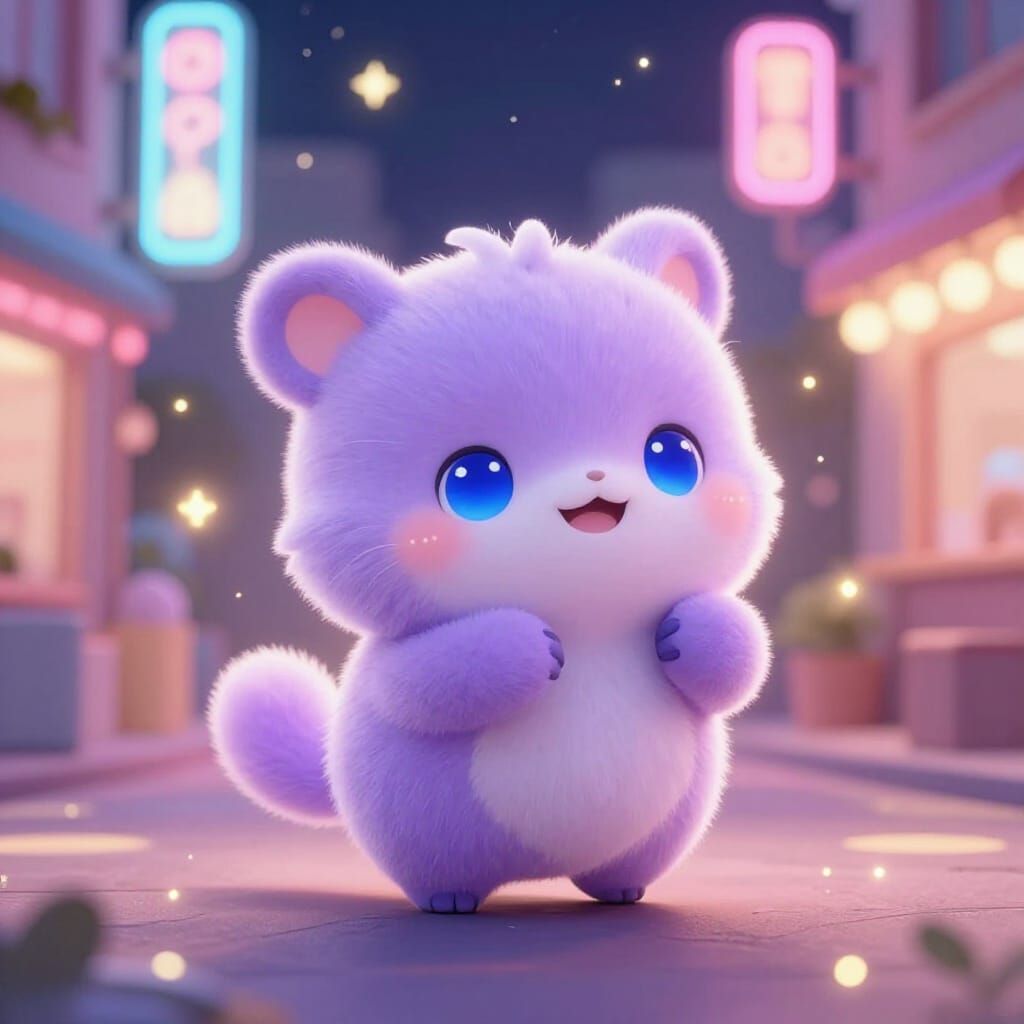 Adorable Creature Under Neon Lights at Night