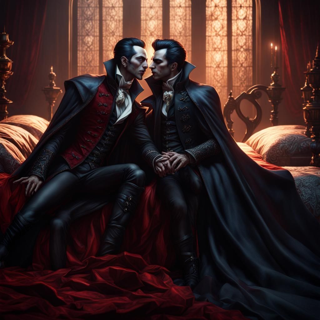 Gay Vampires Embrace: Detailed Fantasy Concept Art