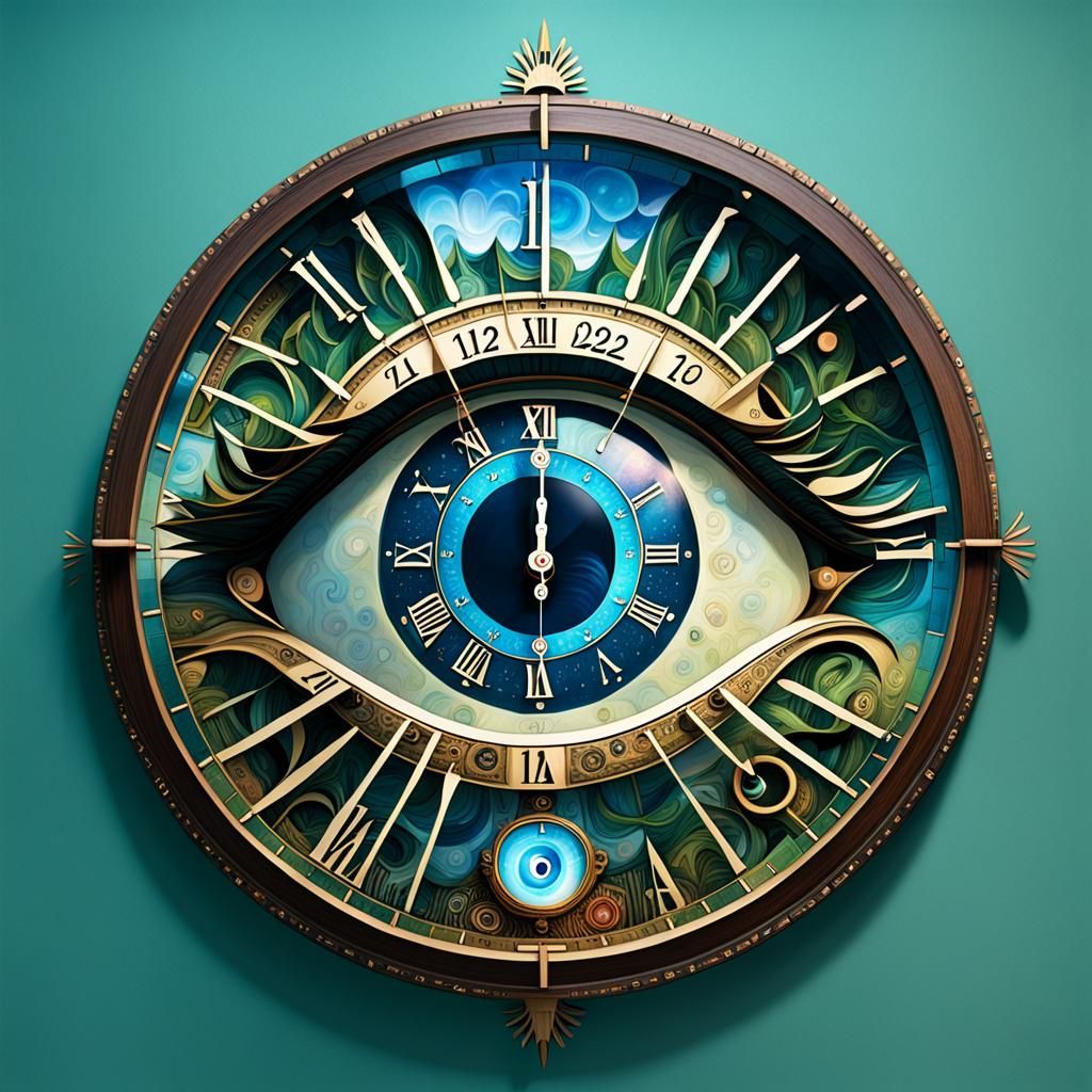 Eye Clock Displaying Date and Weather in Visionary Art