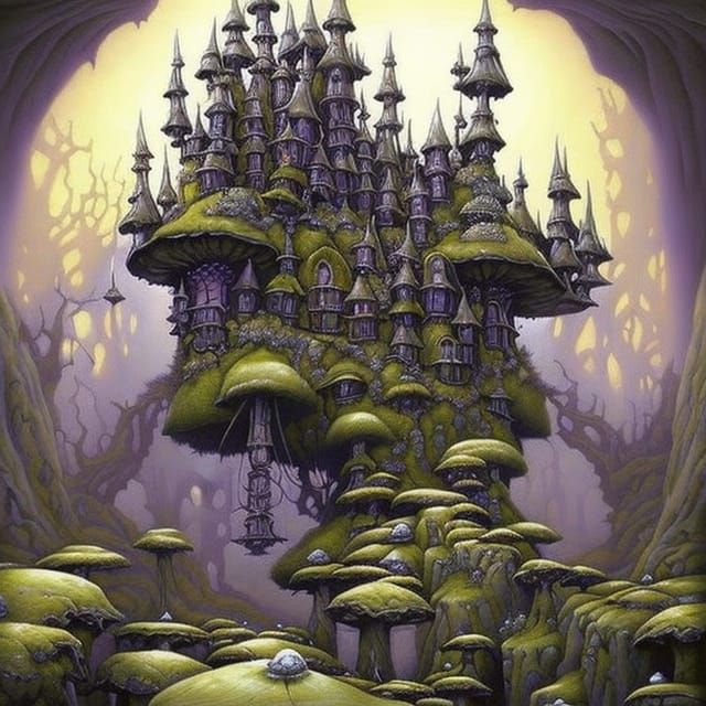 Fairytale Shroompunk Castle in Detailed Illustration