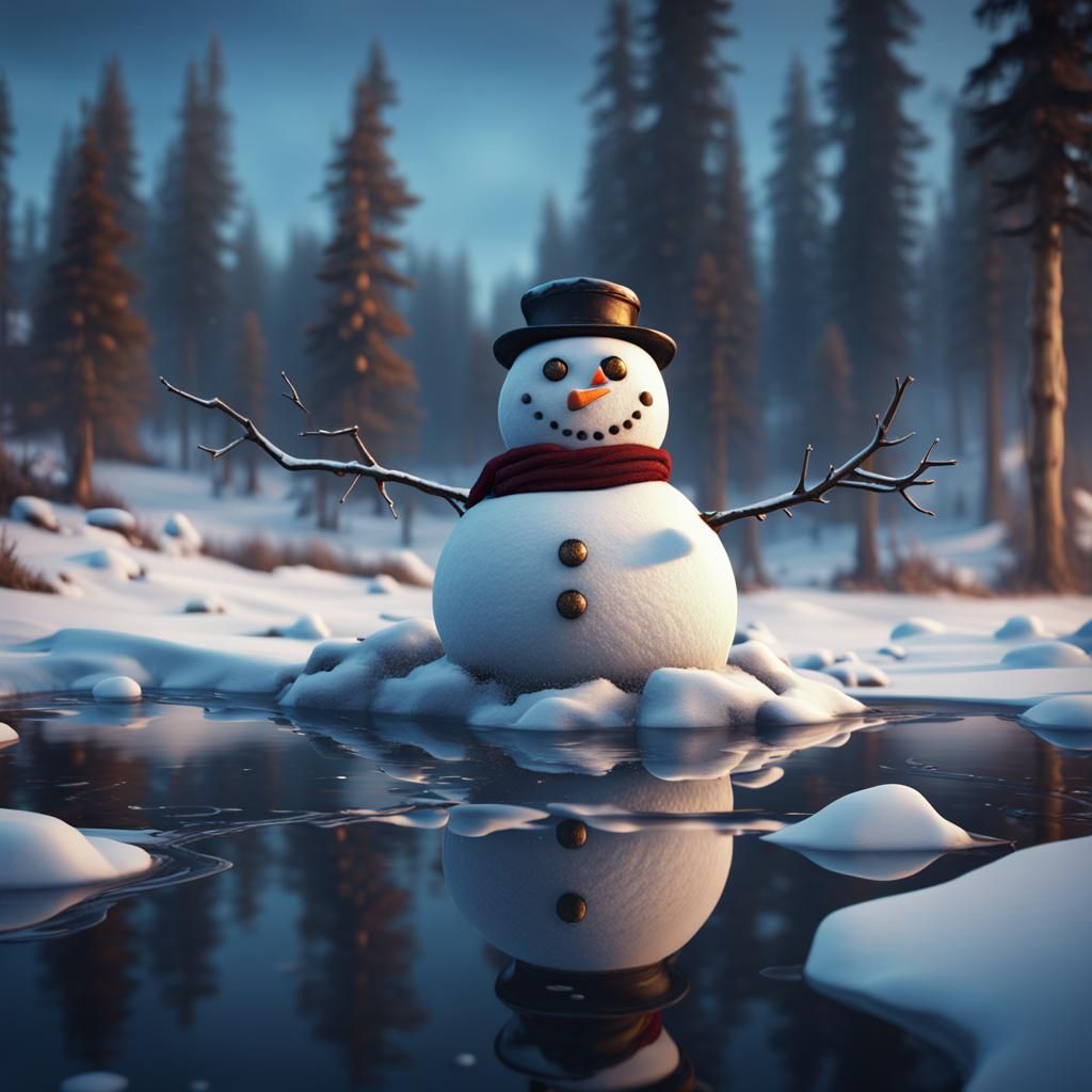 Snowman Reflection: Detailed Matte Painting