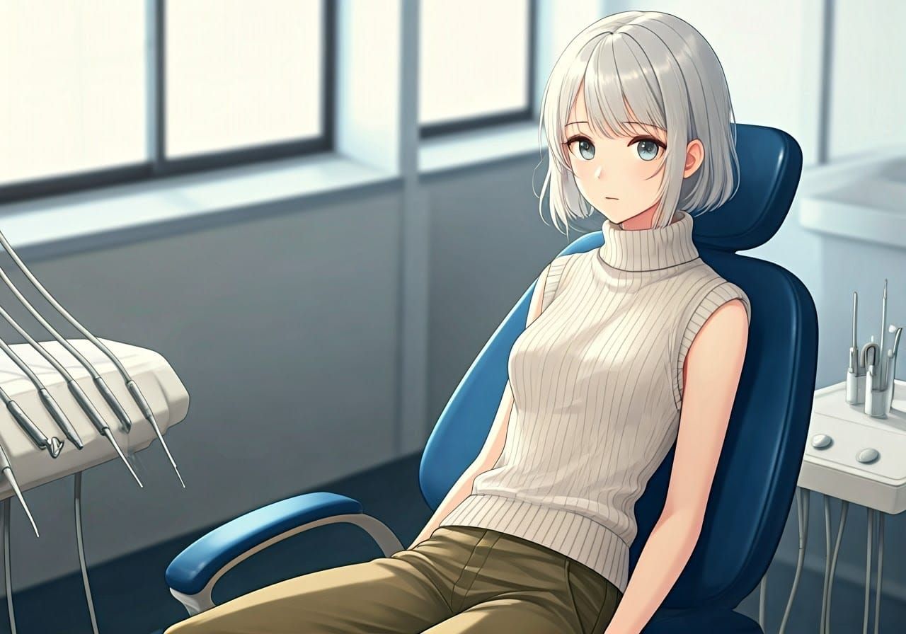 Anime Girl in Dentist Chair, Manga Illustration