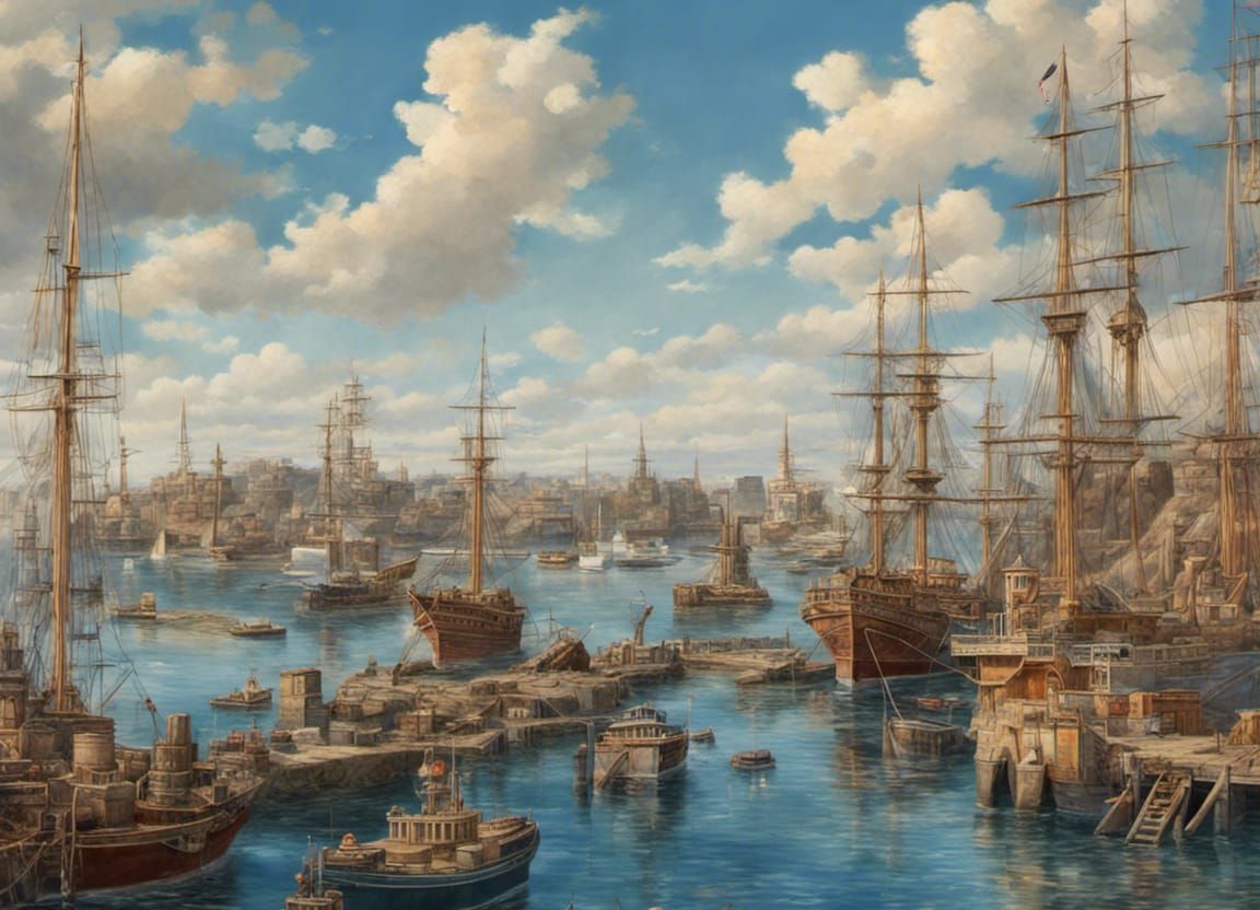 Vibrant 1940s Harbor Scene in Ultra High Resolution