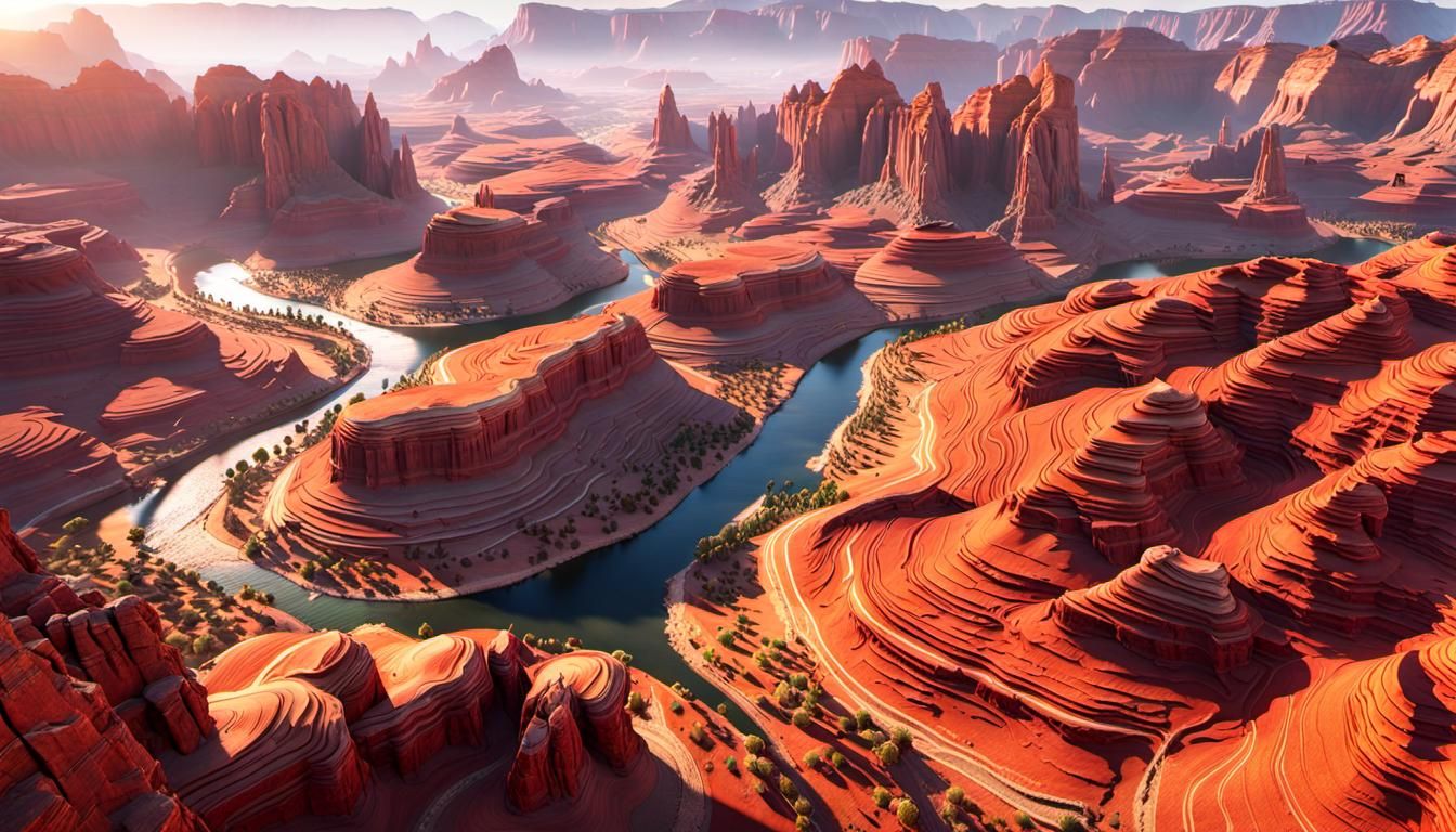 Majestic Canyon Vista at Sunrise in 3D
