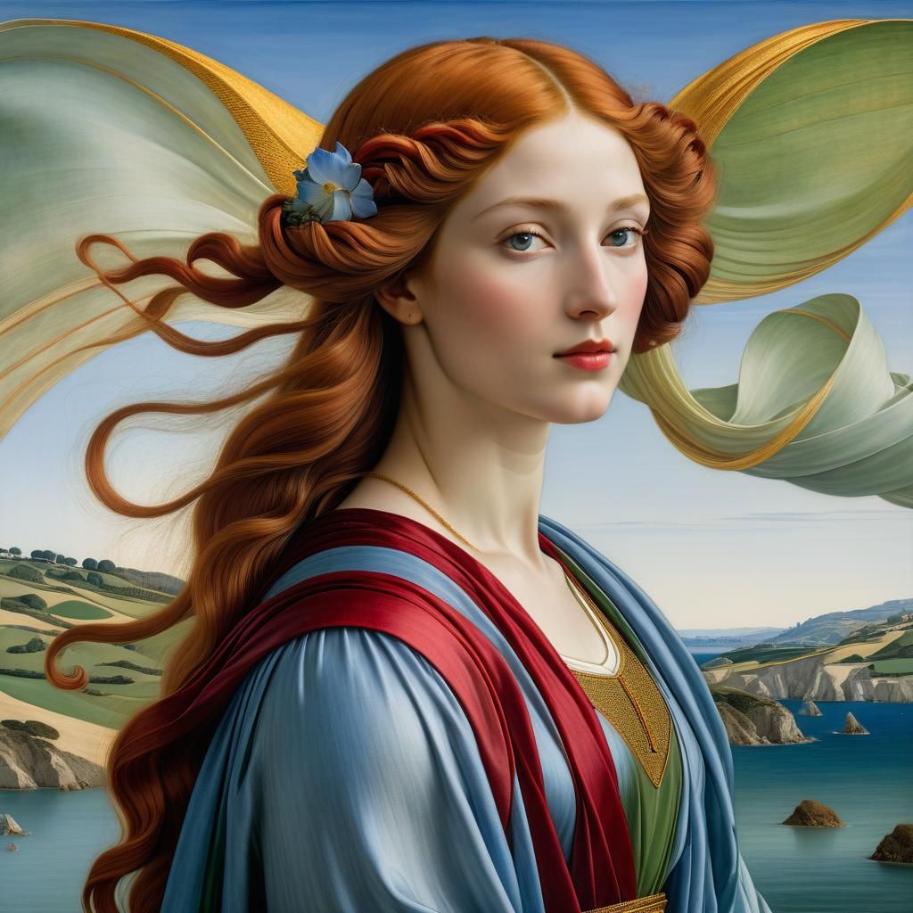 Elegant Woman Posing, Pre-Raphaelite Oil Painting