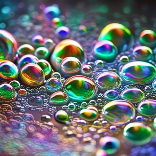 Rainbow Bubbles in Volumetric Light: Hyperrealistic Art