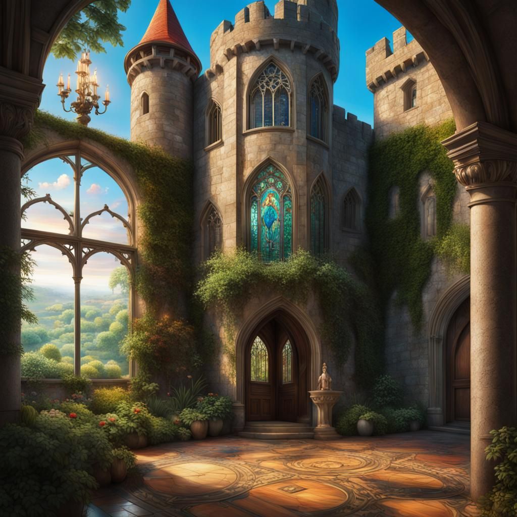 Photorealistic Castle Interior with Secret Garden