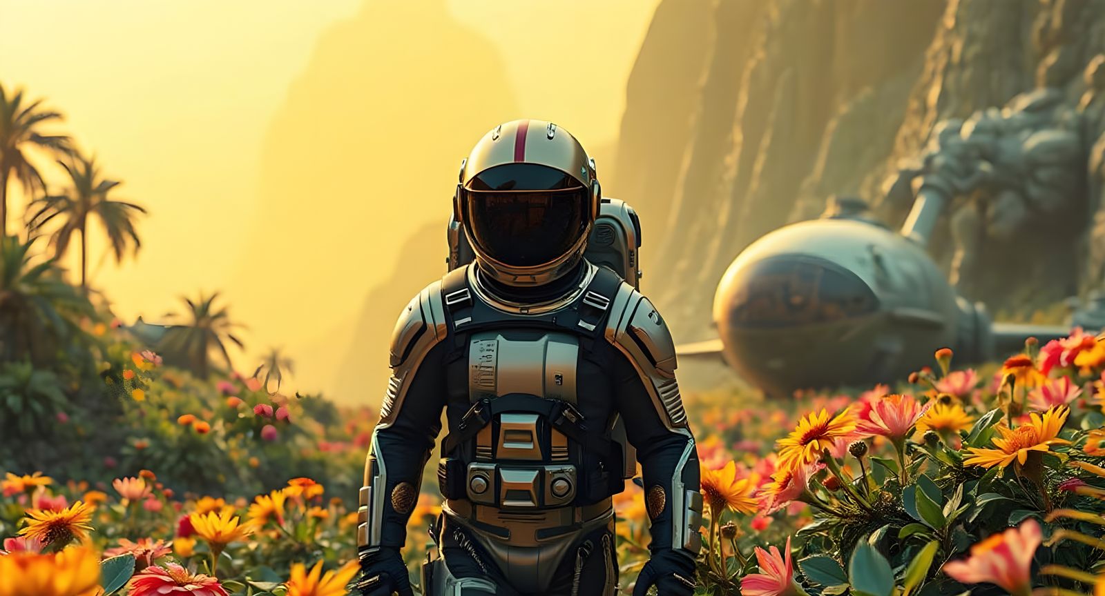 Retro-Futuristic Astronaut Explores Alien Valley