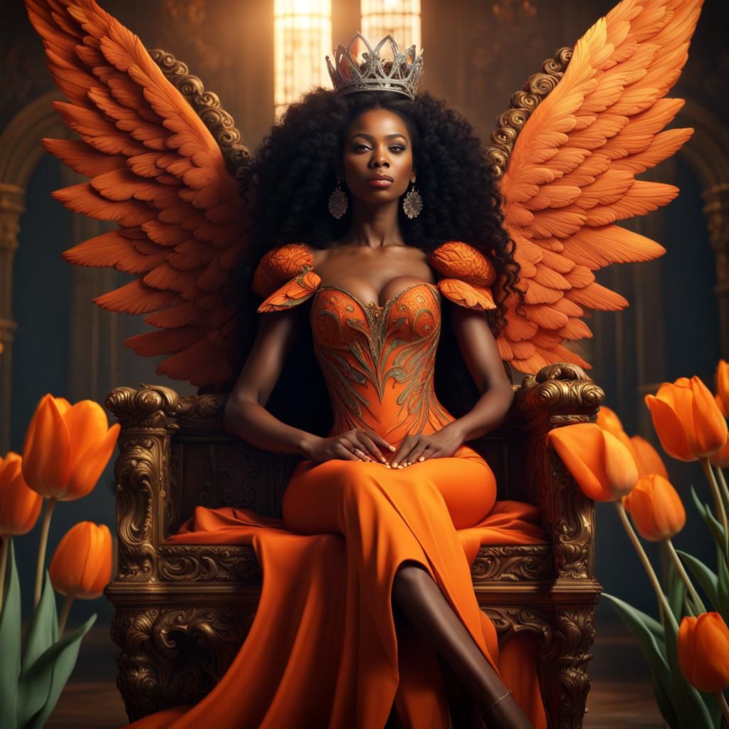 Winged Woman on Tulip Throne: Fantasy Concept Art