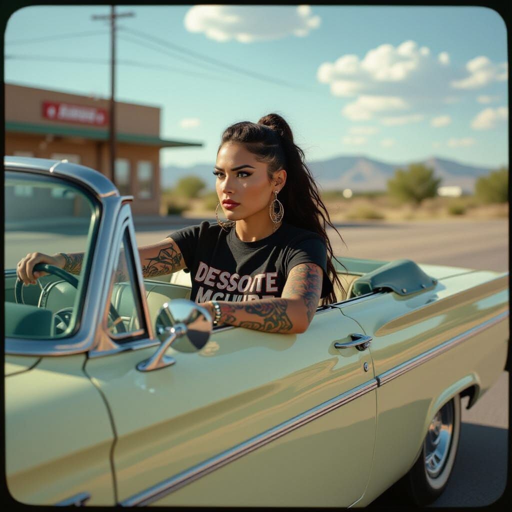 Native American Punk Woman Drives from Amarillo