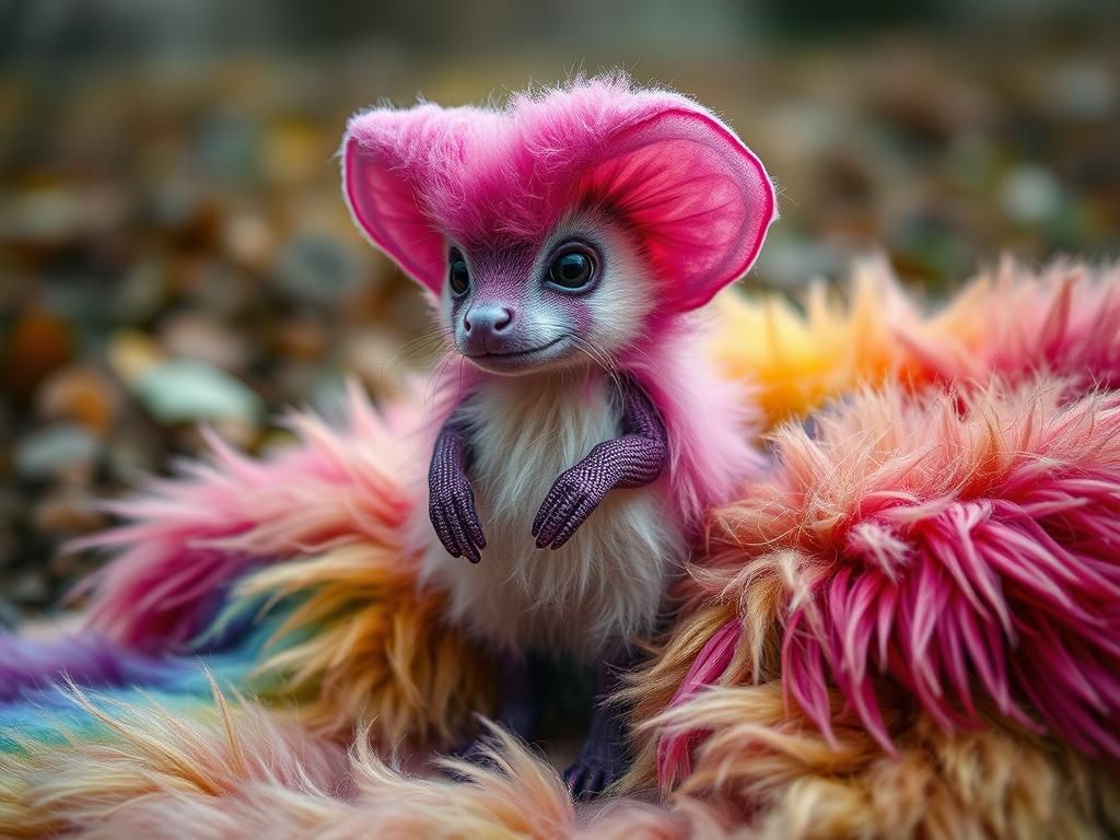 Anthropomorphic Bletilla Striata in Rainbow Faux Fur