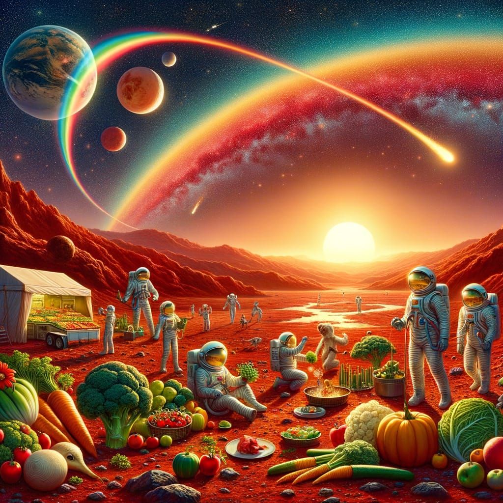 Martian Evening Habitat with Animals and Vegetables in Space...