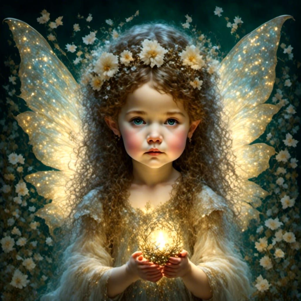 Baby Fairy with Glowing Rattle and Wings