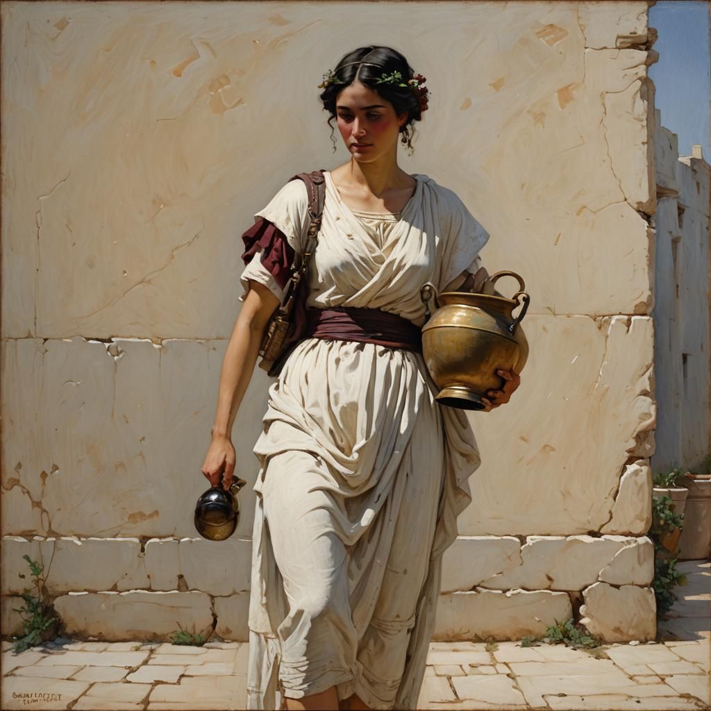 Classical Grecian Woman with Wine Urn Oil Painting