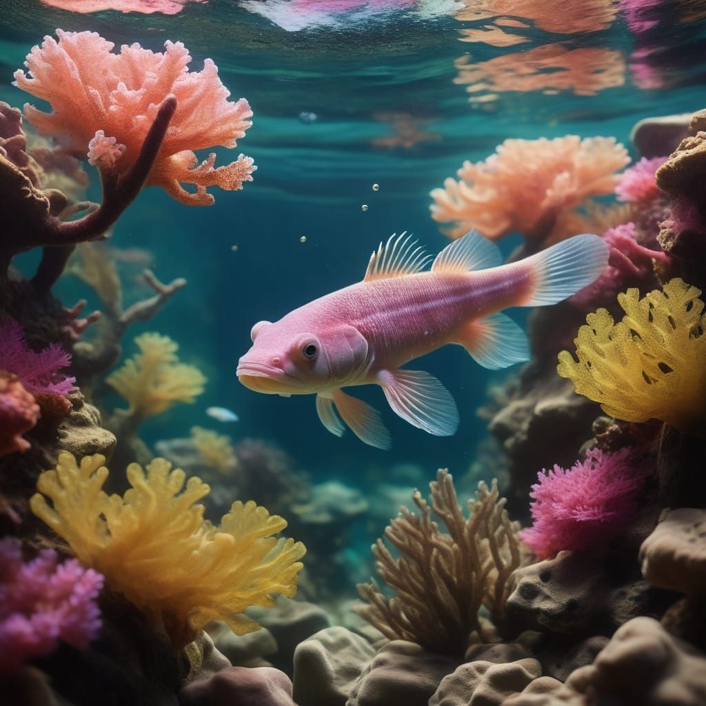 Ethereal Axolotl in Vibrant Underwater Paradise