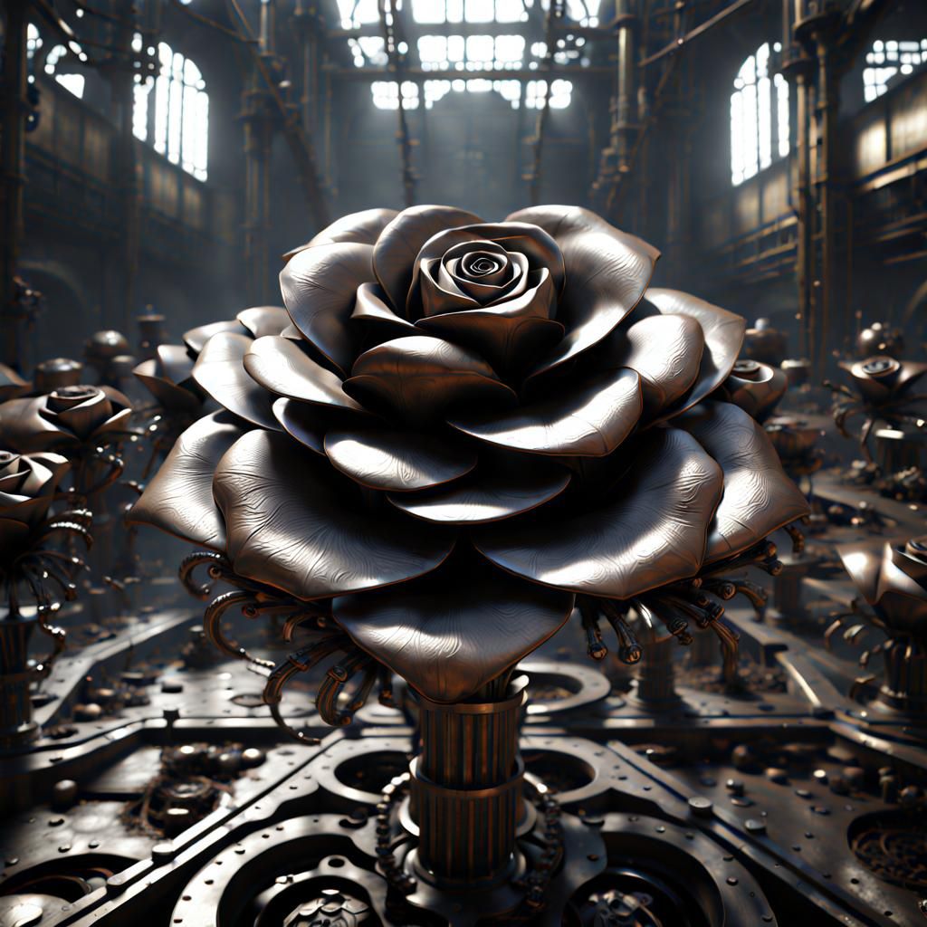 Steampunk Metal Roses in Abandoned Steel Mill