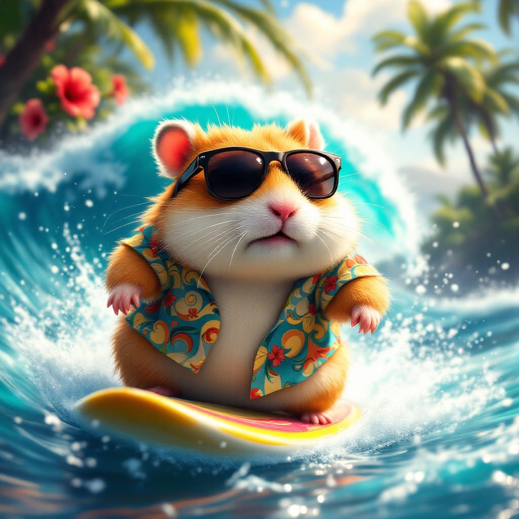 Surfing Hamster in Hawaii: Detailed Concept Art
