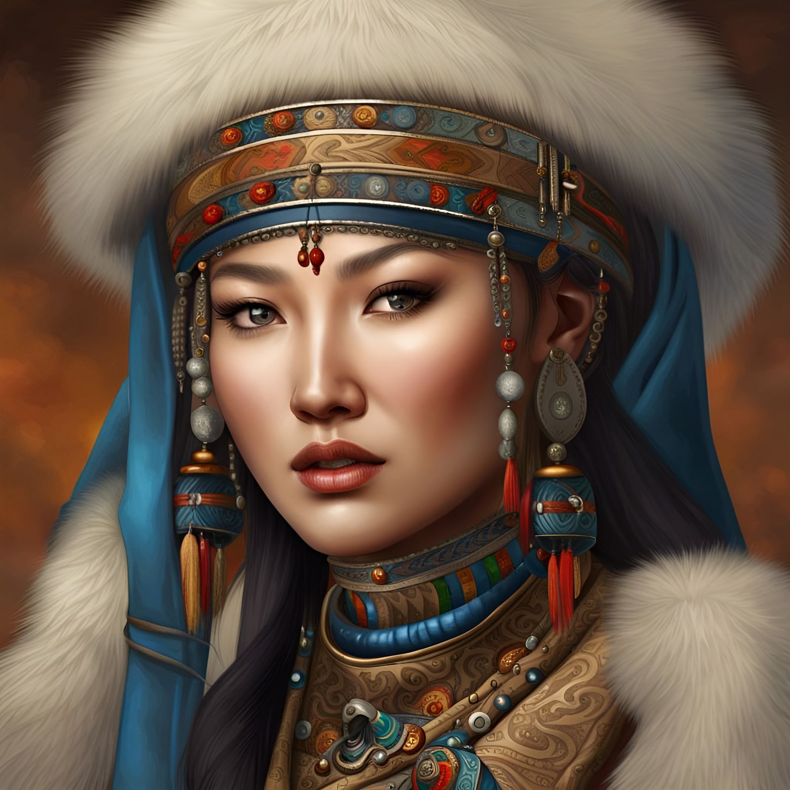Realistic Portrait of a Mongolian Woman