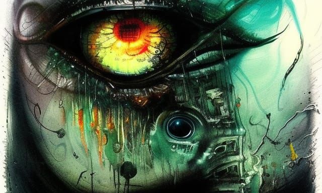 Luminescent Alien Eyeball in Dark Sci-Fi Style