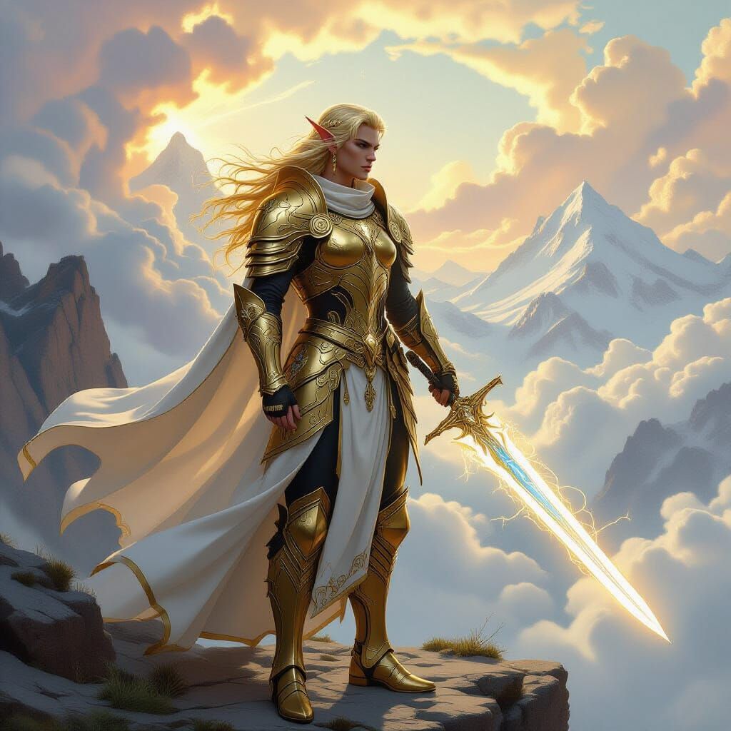 High Elf Warrior Overlooking Ethereal Landscape