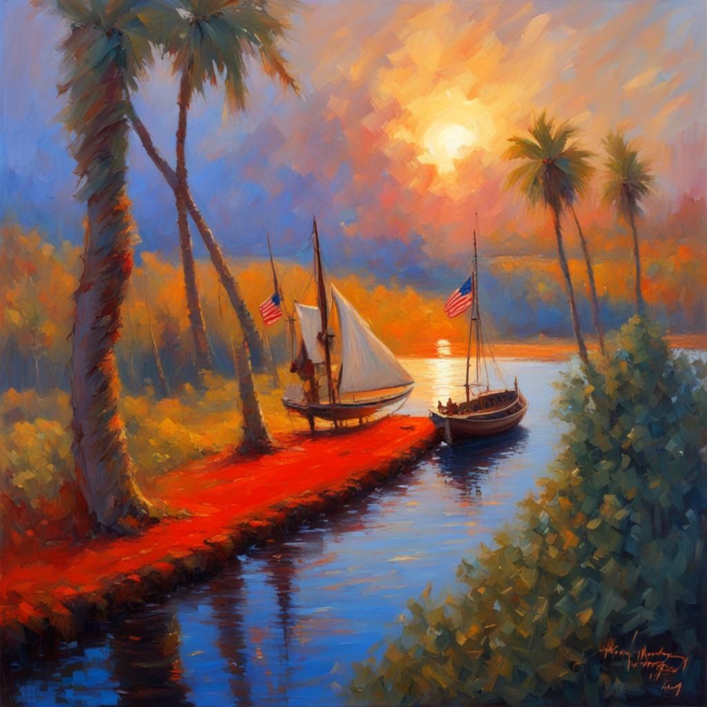 Boat Celebrates New Year in Oil Painting Style