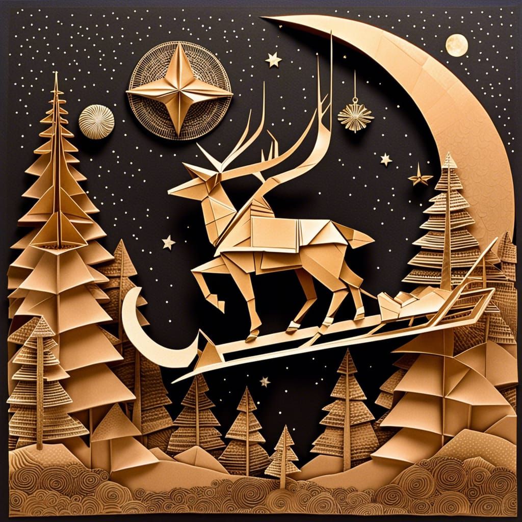 Origami Santa's Sleigh Under a Starry Sky