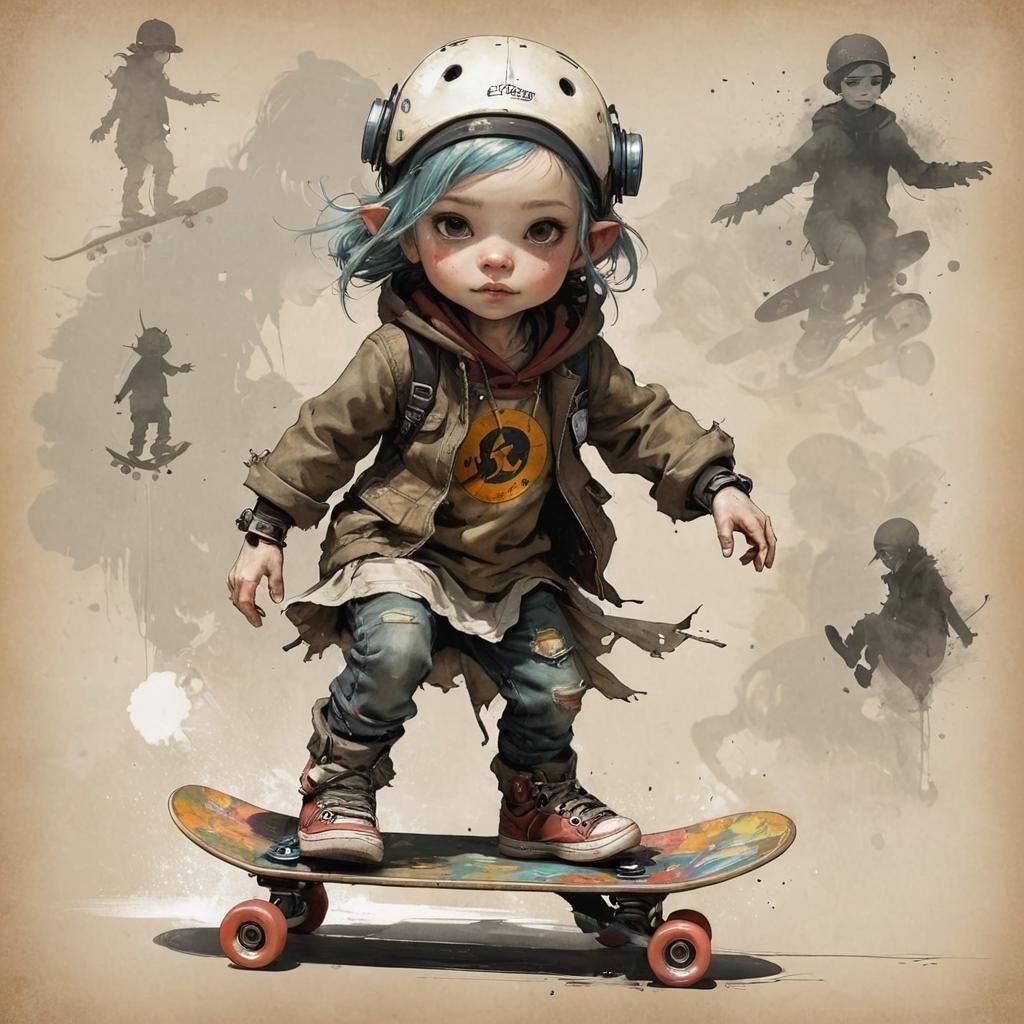Amber-Eyed Toddler Learns to Skateboard