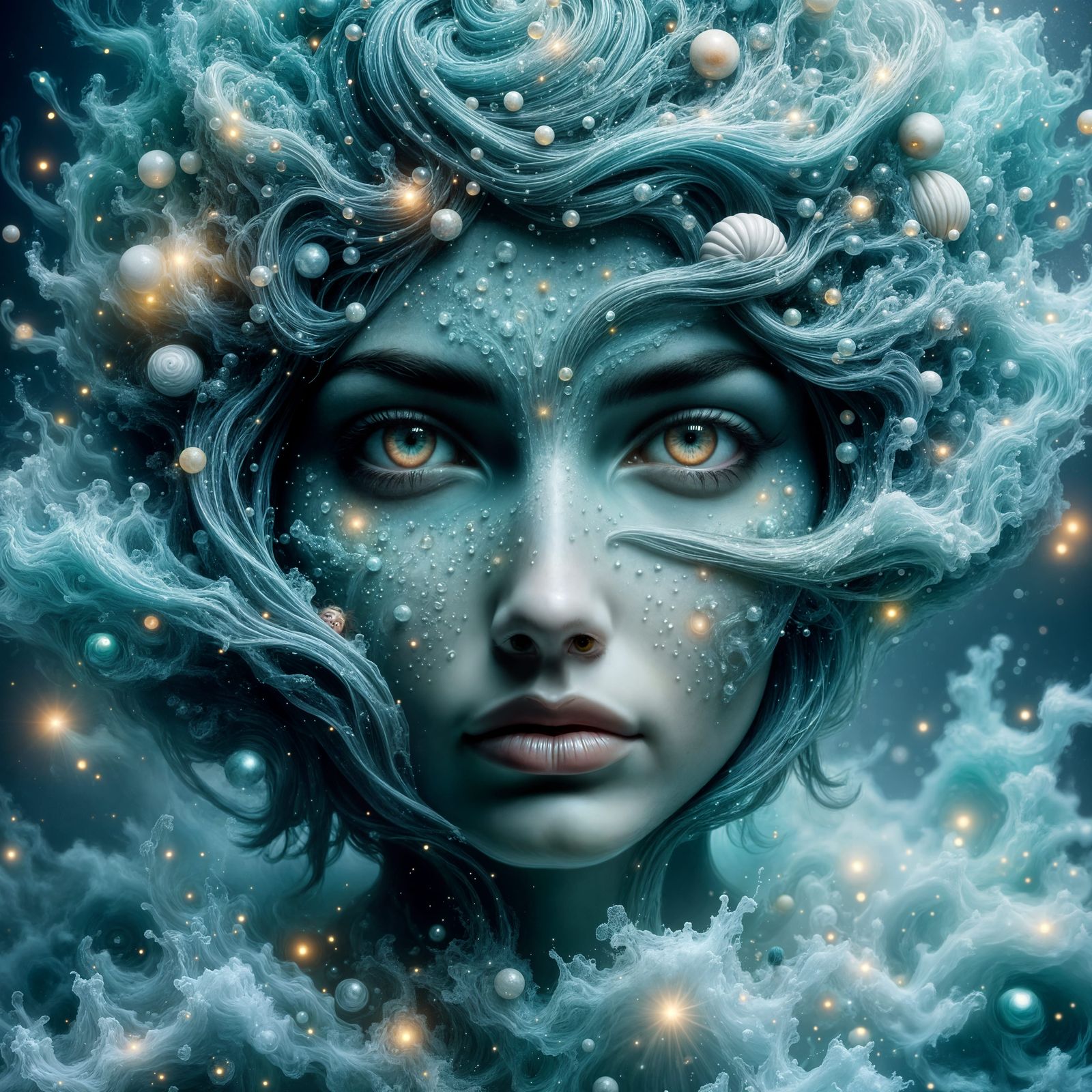 Hurricane Woman: Abstract Portrait with Sea Elements