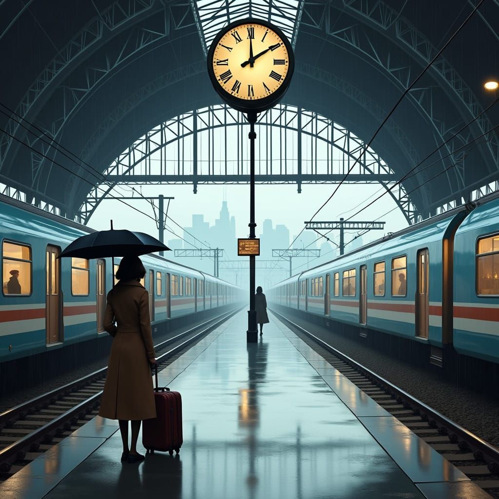 Elegant Train Station in the Rain
