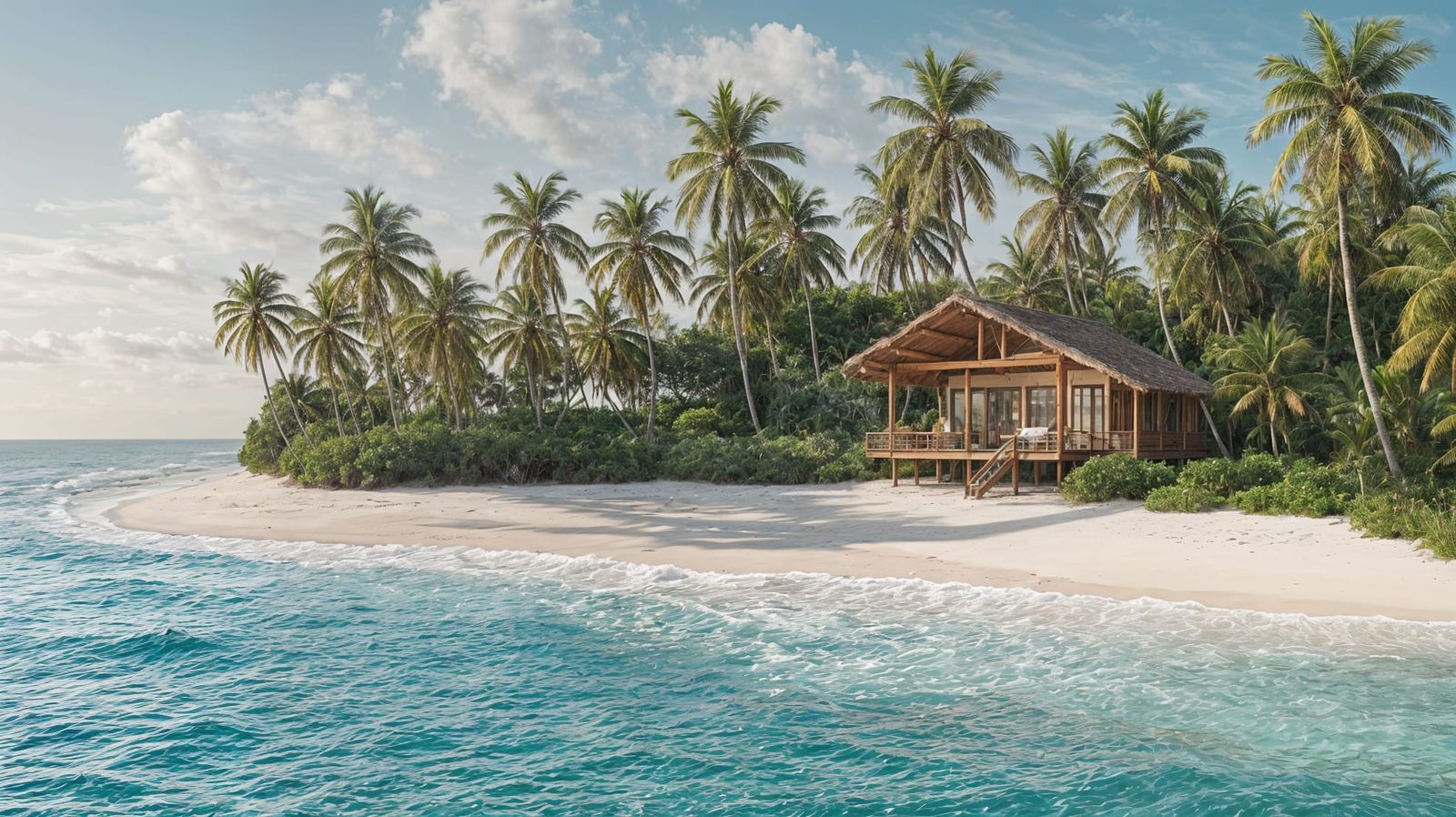 Tropical Beach Paradise with Pristine Waters and Bungalow