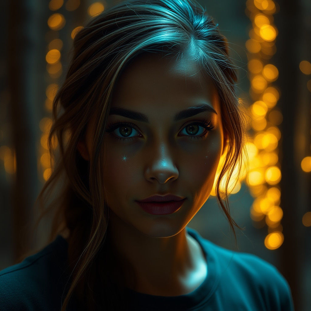 Radiant Woman with Sparkling Eyes in Forest