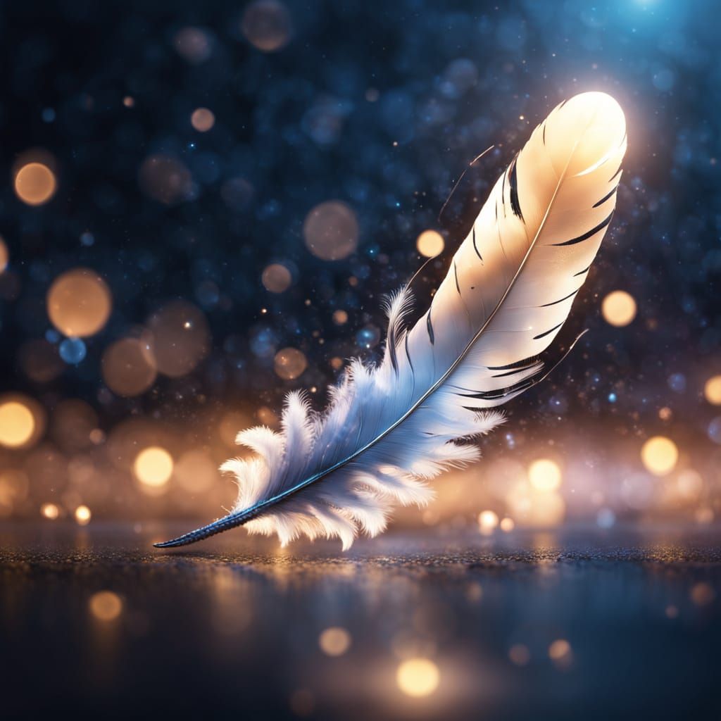 Magical Floating Feather in Starlight Bokeh