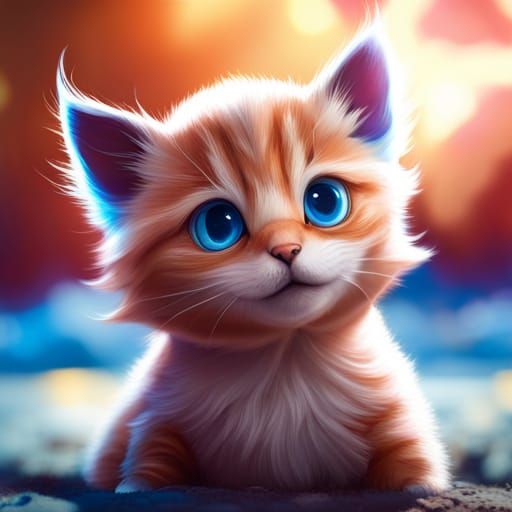 Fluffy Kitten Portrait in Hyperdetailed Digital Art