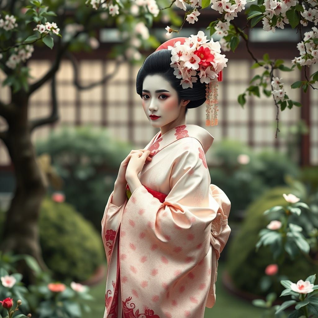 Elegant Geisha in Traditional Japanese Attire