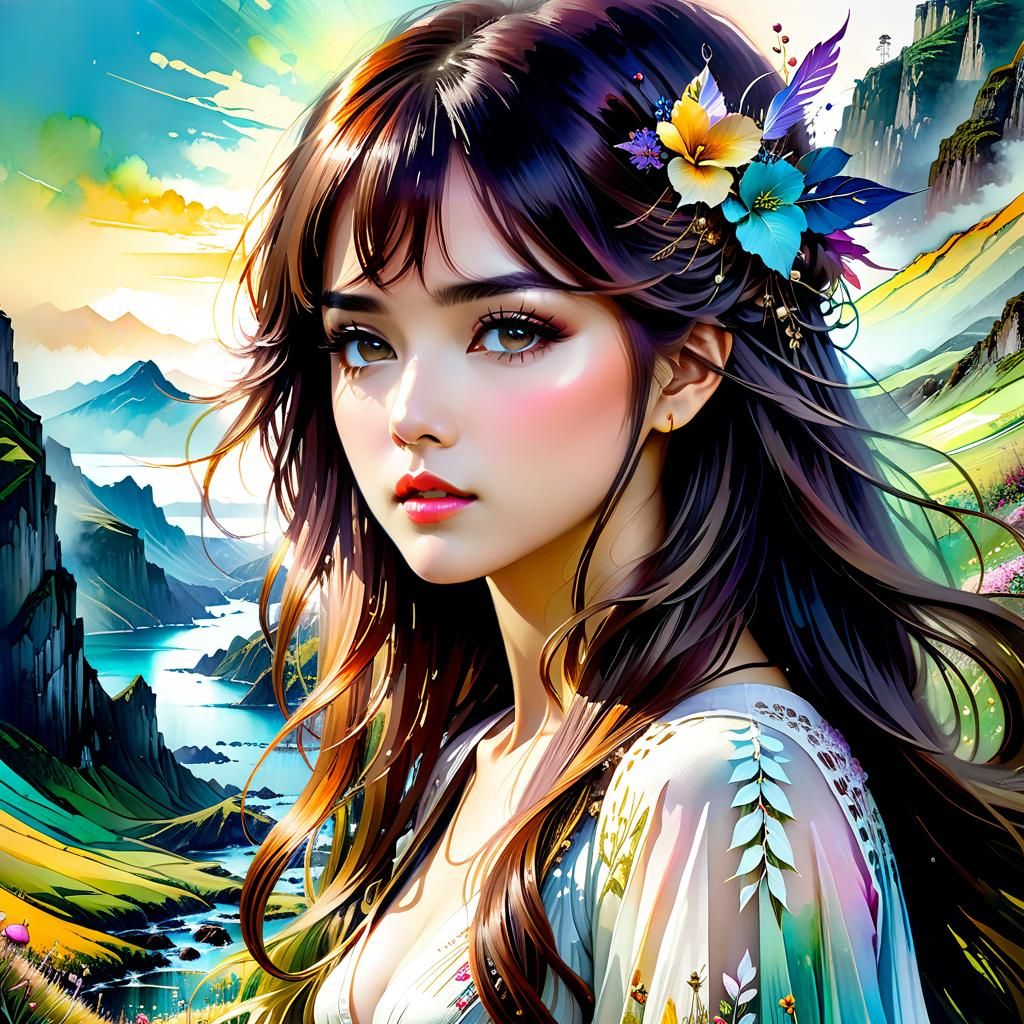 Queen of Flowers: Art Nouveau Fantasy Landscape