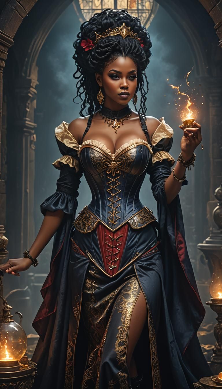 Black Witch Casting Spells in Dark Fantasy Art