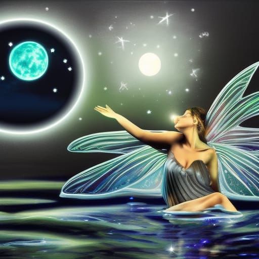 Ethereal Fairy Moonlit Reflection: Hyperrealistic Digital Ar...