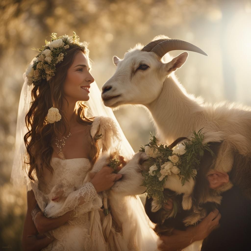 Bride with Goat and Flowers Portrait