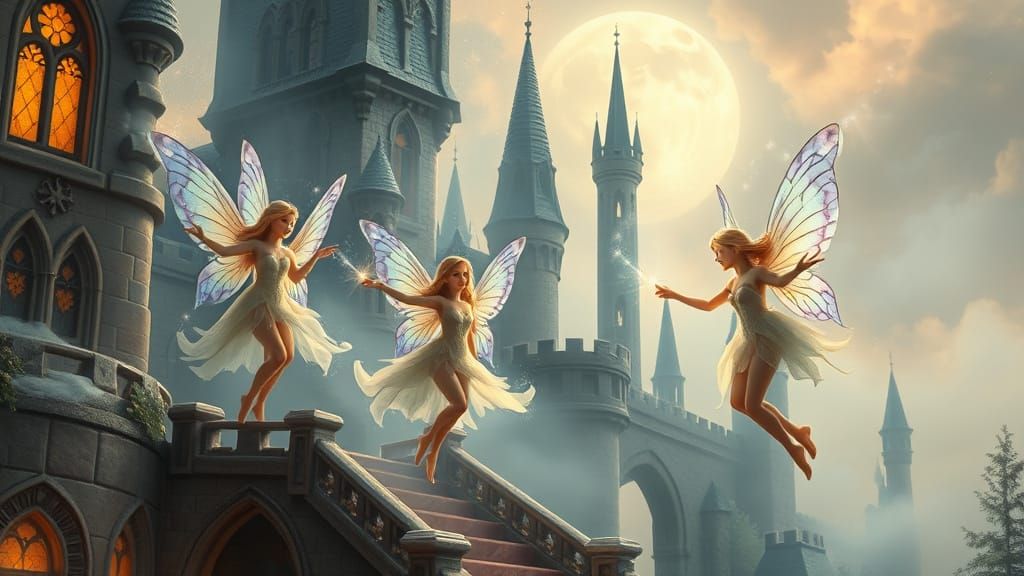 Whimsical Fairies Cast Enchanting Slumber on Castle