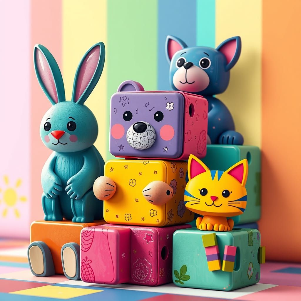 Vibrant 3D Cube Animals Puzzle in Whimsical Style