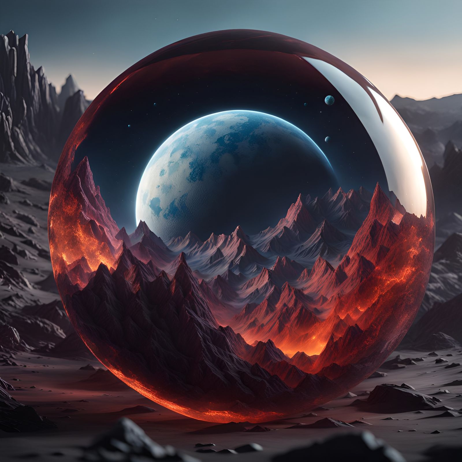 Moon Atmosphere in Crystal Glass: Detailed Matte Painting