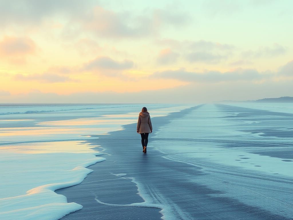 Frosty Beach Solitude: Atmospheric Winter Landscape